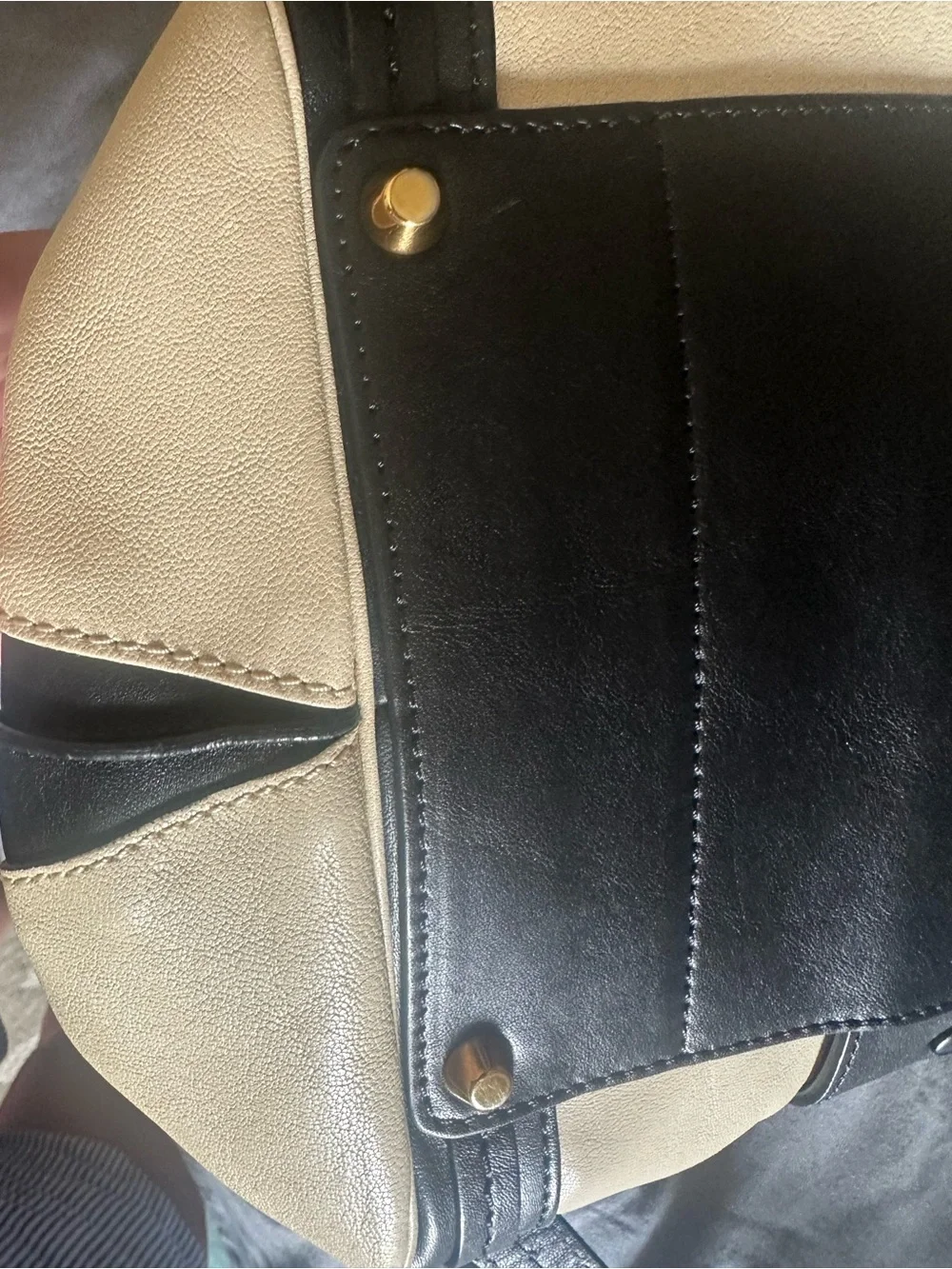 Chloe Alice Two-Tone Black and Cream Structured Satchel with Top Handles